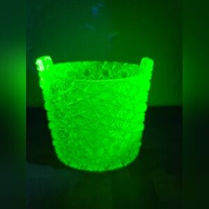 Antique Vaseline Glass Spooner Daisy & Button Gillinders Pattern? RARE!